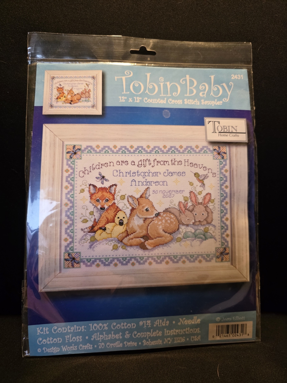 Tobin Woodland Baby Sampler Cross Stitch Kit NWT